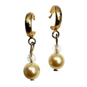 Gold Tone Hoop Pearl Drop Earrings Minamlist Dangle Y2K Chic